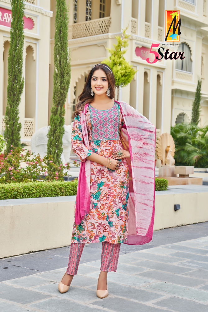 5 Star By master Capsule Foil Printed Kurti With Bottom Dupatta Wholesale Price In Surat